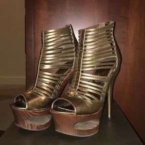 Bebe Adrienne Strappy Peep Toe Platform Heels